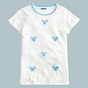 Short-sleeve cashmere T-shirt with tennis embroidery